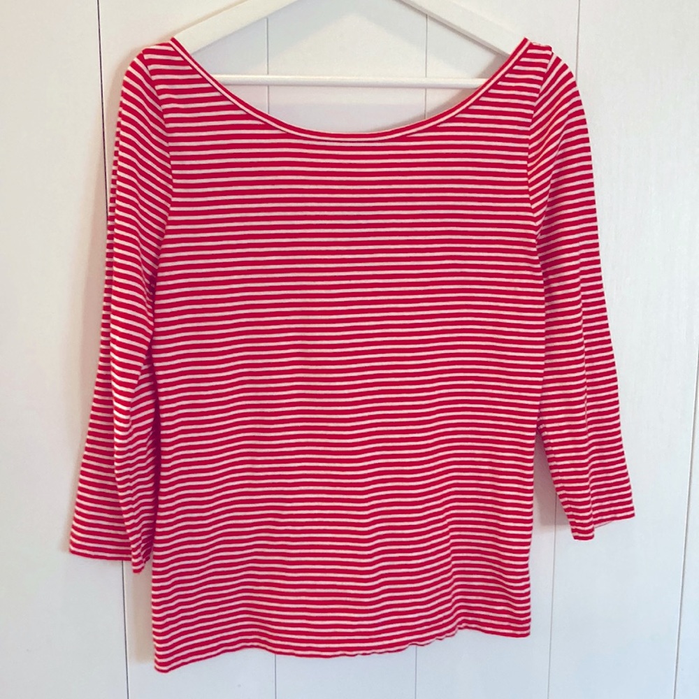 J. Crew Boatneck Breton Red and White Sailor Stripes Tee size M